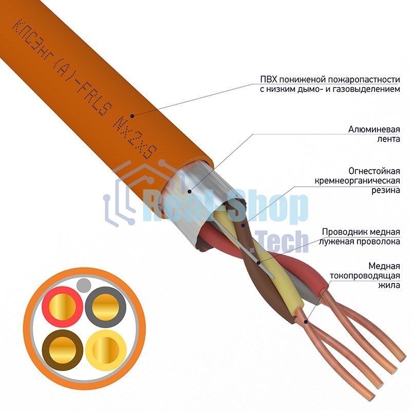 Кабель огнестойкий Rexant КПСЭнг(А)-FRLS 2x2x0,75 мм², бухта 200 м, 01-4910-1