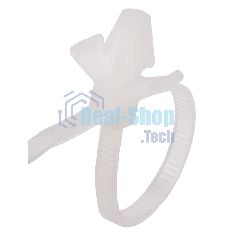 Хомут-стяжкa нейлоновая с крепежным пистоном Rexant 190x4,8 мм, ø3,2 мм, белая, упаковка 100 шт.