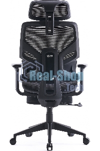 Кресло офисное Cactus CS-CHR-MC01-BLBK синий, сиденье черный, сетка/ткань, с подголов. крестов. пластик, подст. для ног