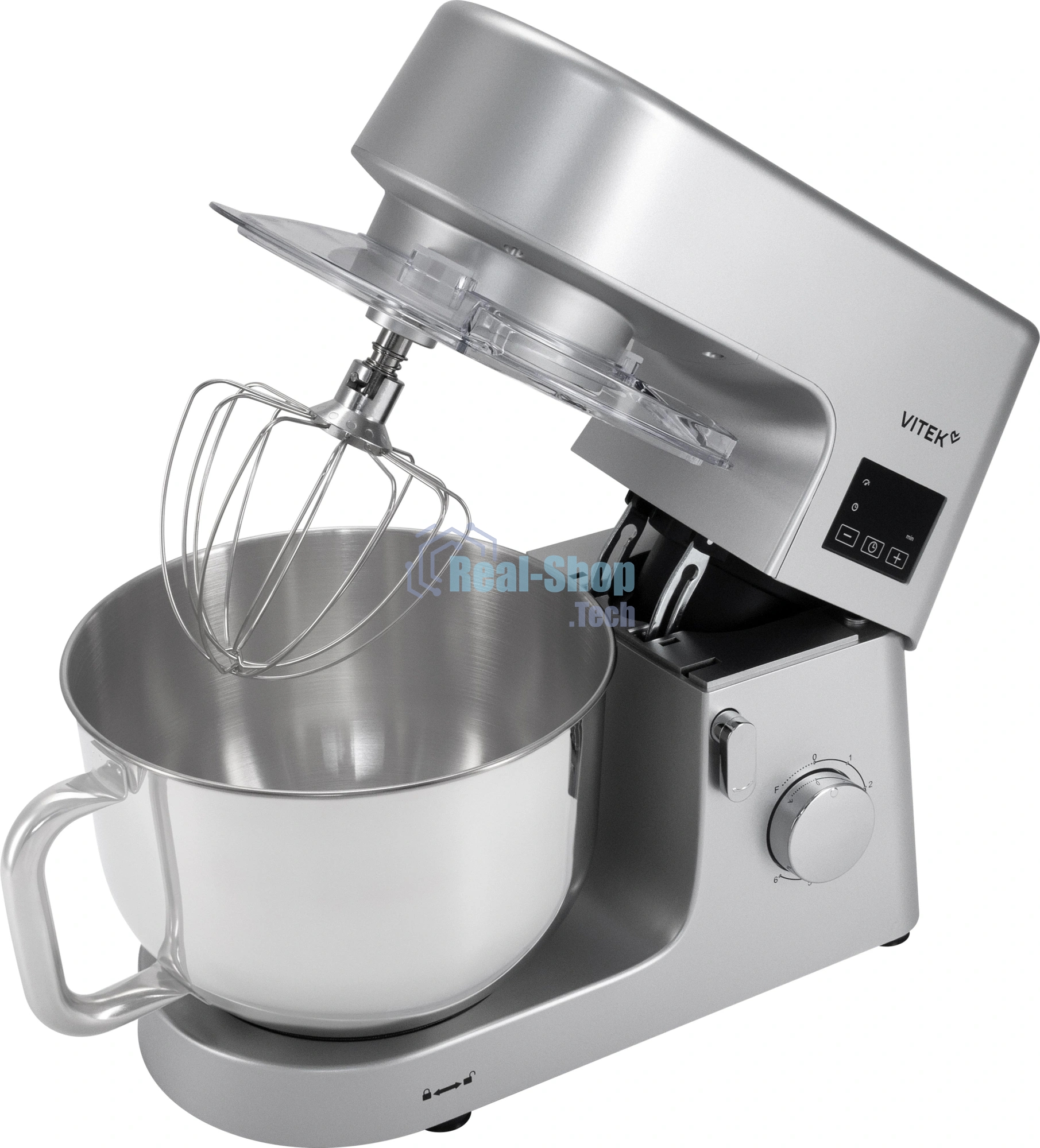 Миксер Vitek VT-PM0550 серебристый, стационарный, 2000 Вт, 6.2 л, 6 скоростей