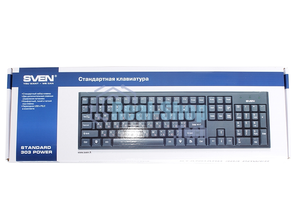 Клавиатура проводная Keyboard SVEN Standard 303 Power USB+PS/2 черная SV-03100303PU