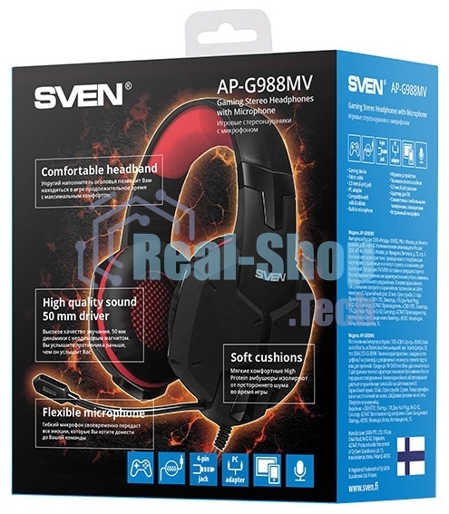 Гарнитура Sven AP-G988MV чёрный-красный, проводная, 3.5 мм
