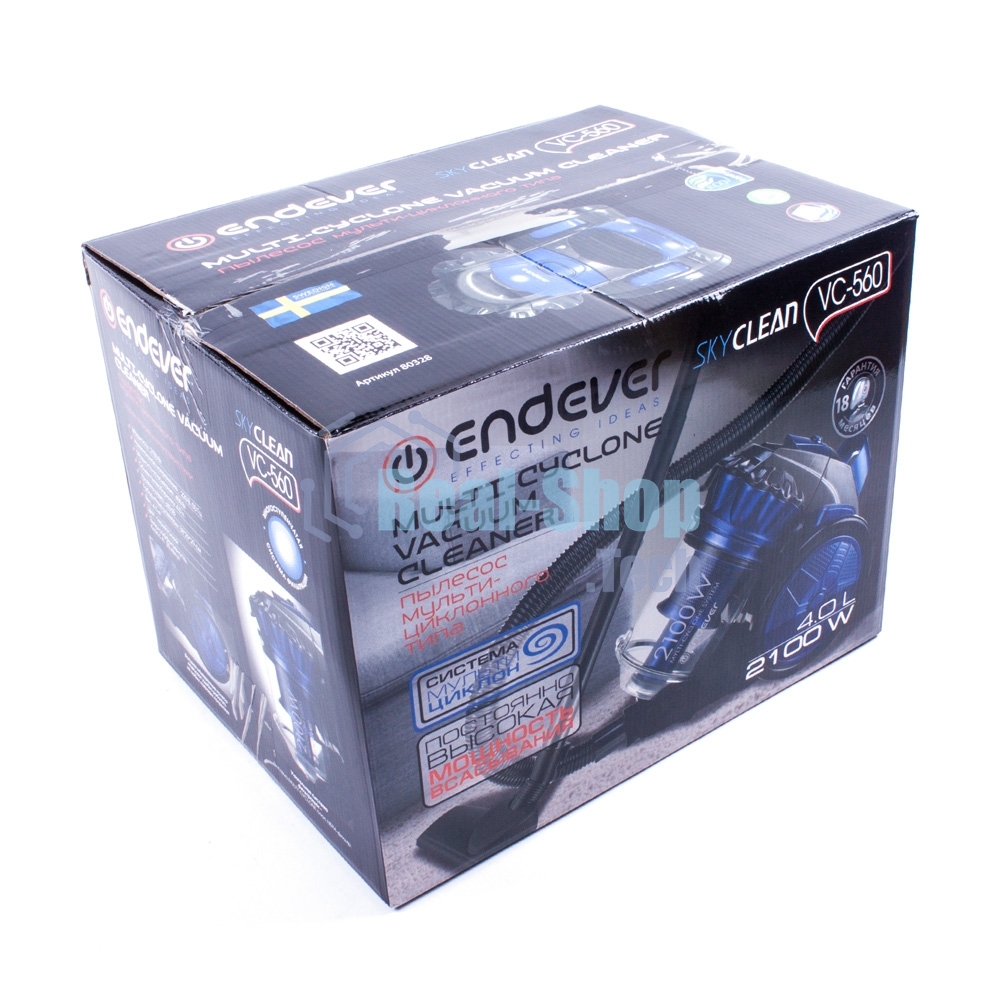 Пылесос Endever Skyclean VC-560 черный/синий, 400/2100Вт, убока сухая, пылесборник контейнер 4л