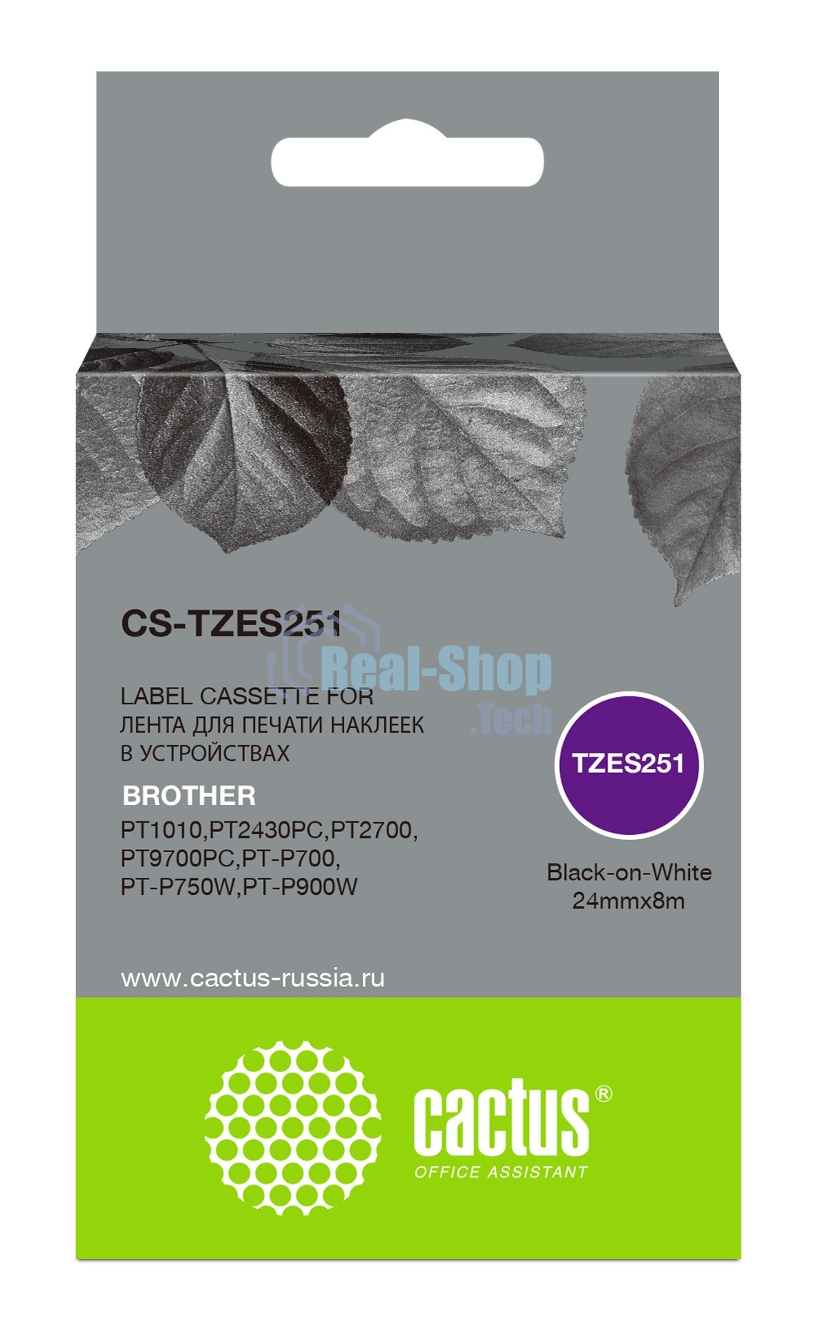 Картридж ленточный Cactus CS-TZES251 черный шрифт, белый фон (24 мм, 8 м) для Brother 1010/1280/1280VP/2700VP