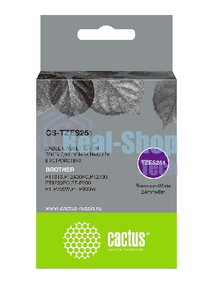 Картридж ленточный Cactus CS-TZES251 черный шрифт, белый фон (24 мм, 8 м) для Brother 1010/1280/1280VP/2700VP