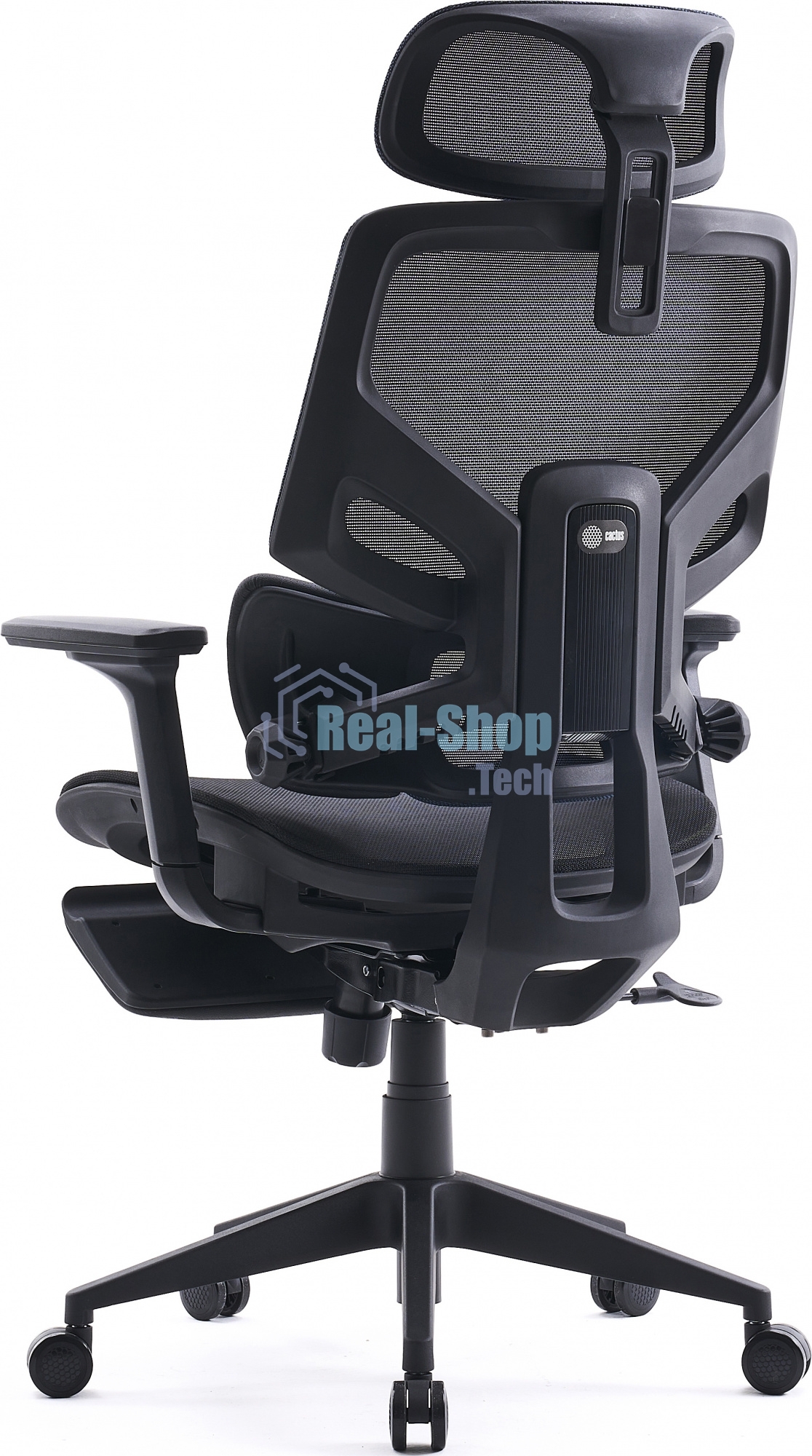 Кресло офисное Cactus CS-CHR-MC01-BLBK синий, сиденье черный, сетка/ткань, с подголов. крестов. пластик, подст. для ног