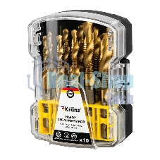 Набор сверл-метчиков (M3x1, M4x1, M5x2, M6x2, M8x2, M10x2) Р6М5, ТИТАН, 10 шт. KRANZ