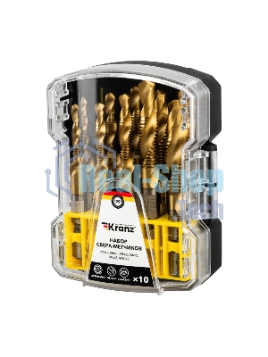 Набор сверл-метчиков (M3x1, M4x1, M5x2, M6x2, M8x2, M10x2) Р6М5, ТИТАН, 10 шт. KRANZ
