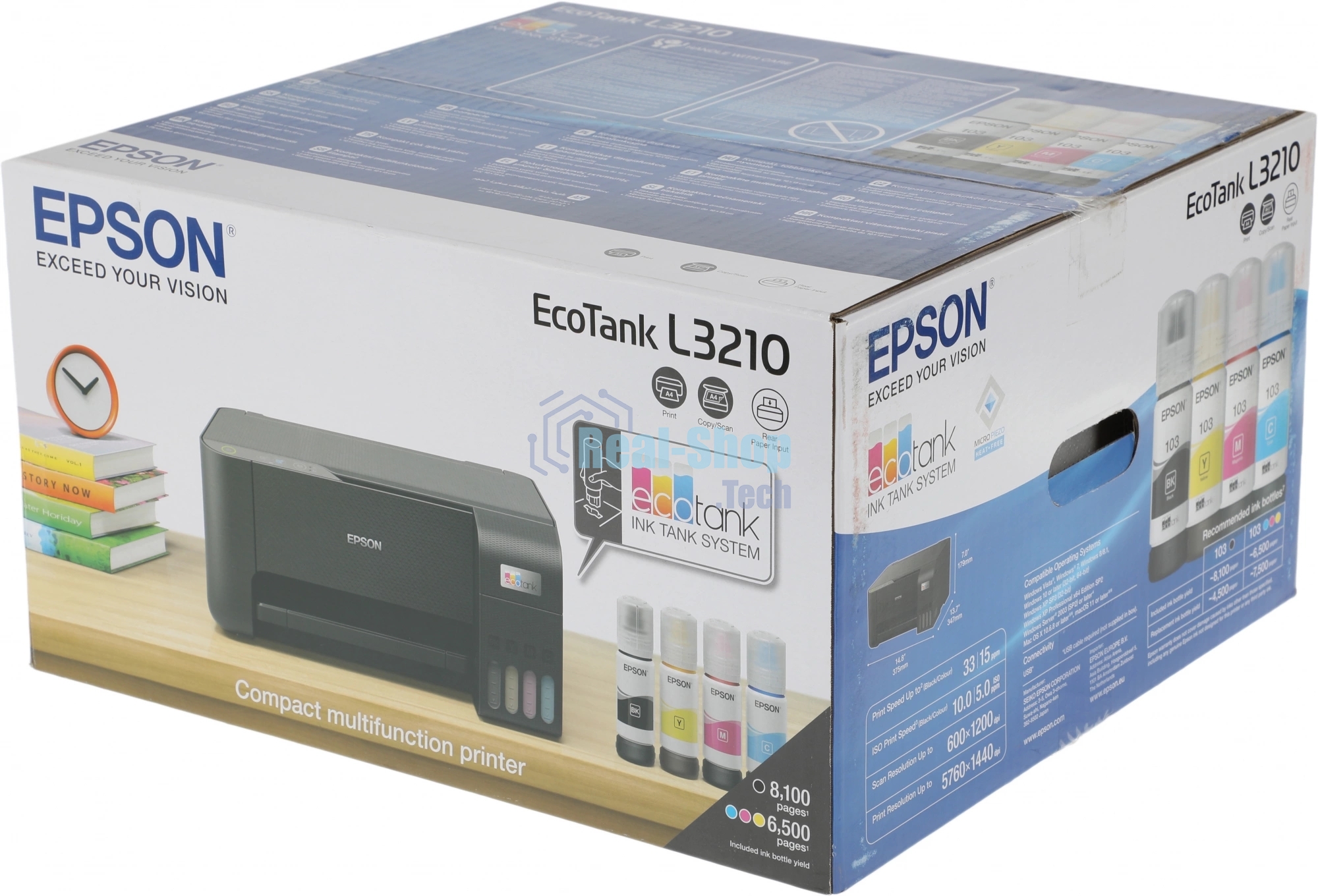 МФУ струйное Epson EcoTank L3210 (C11CJ68506/C11CJ68403/C11CJ68405/C11CJ68501/C11CJ68517), A4, цветной, печ. до 10 стр/мин. (ч/б) до 5 стр/мин. (цвет), 1440 x 5760 dpi (печать) 600x1200dpi (скан.), USB