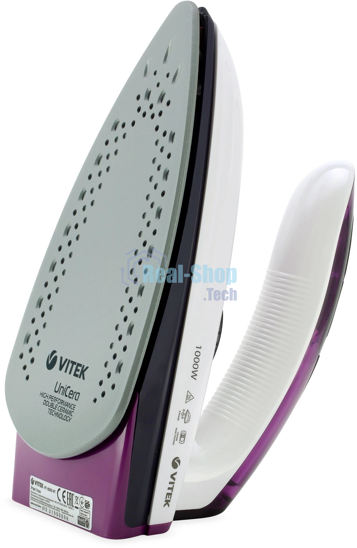 Утюг дорожный Vitek VT-8305 белый/фиолетовый, 1000 Вт, 30 г/мин, 45 г/мин, 70 мл