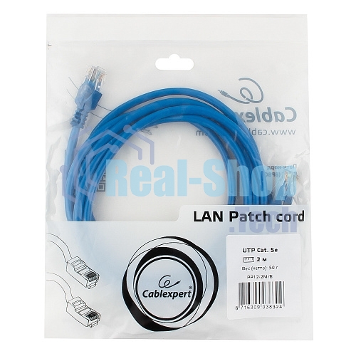 Патч-корд UTP Cablexpert cat.5e, 2м, литой, многожильный, синий