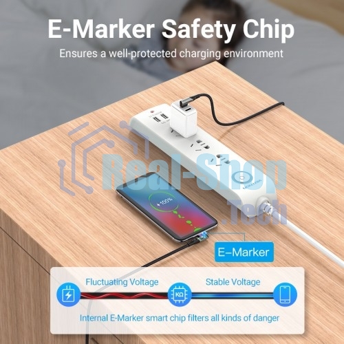 Кабель Vention USB 2.0 CM/CM угловой - 1м. Серый 5А PD100W