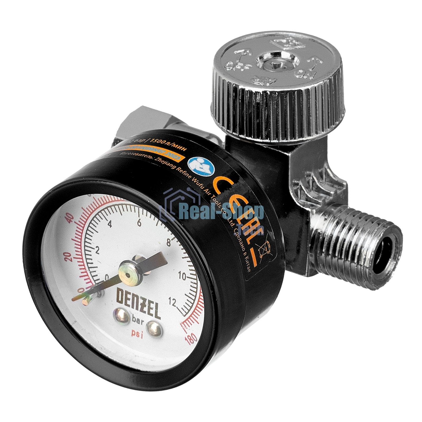 Регулятор давления с манометром Denzel для краскораспылителя K1500, 12 бар, 1/4