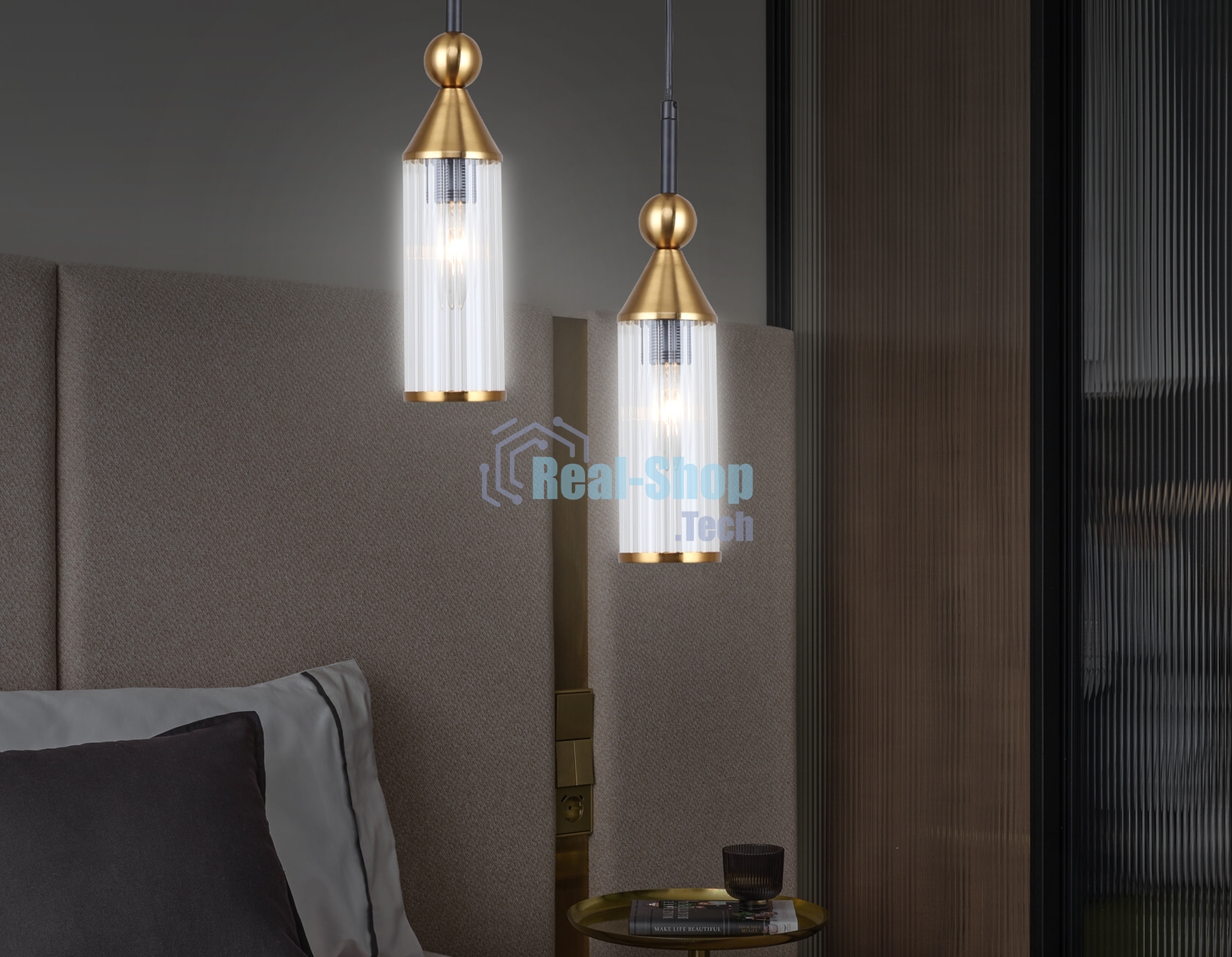 Светильник Ambrella light LH55251 BK/BS/CL черный/латунь/прозрачный E14 max 40W D65*1500