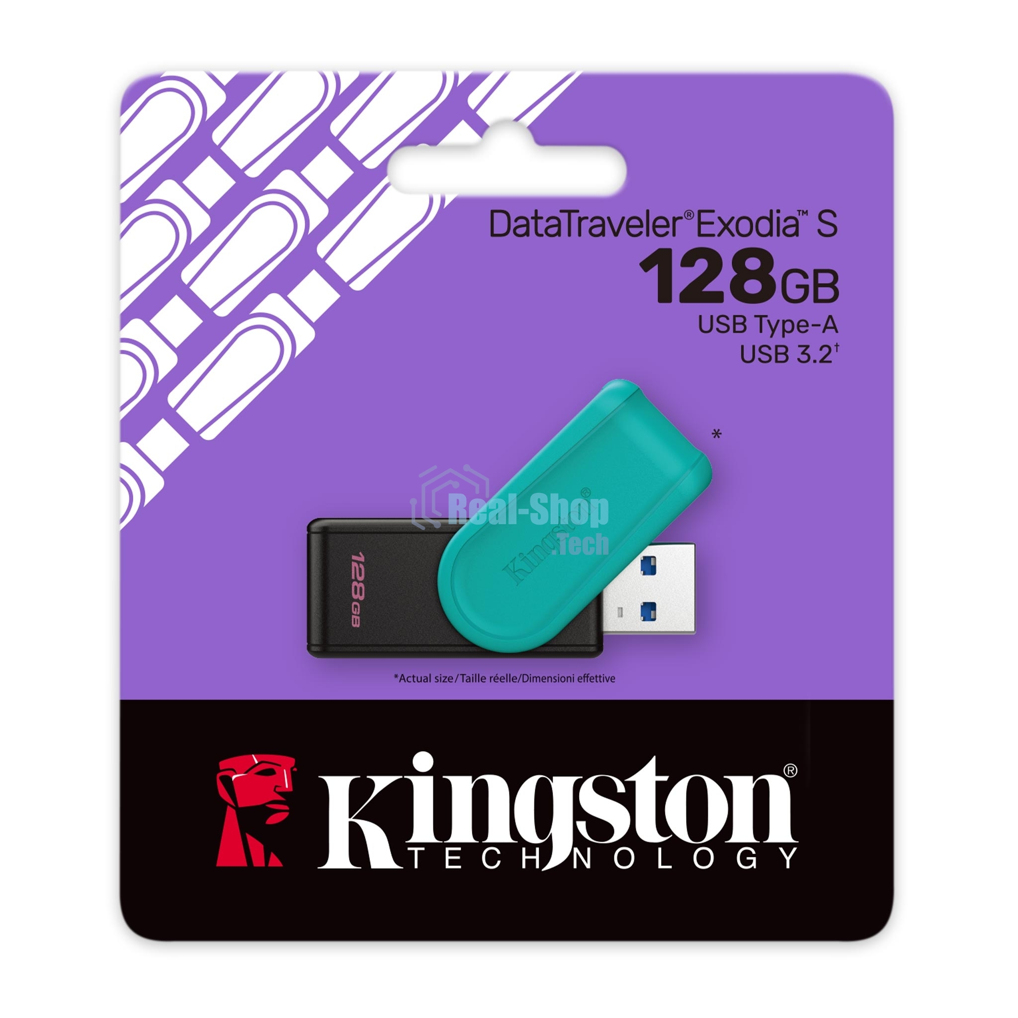 Флешка USB Kingston DataTraveler Exodia S (DTXS/128Gb), 128Gb, USB 3.2 Gen 1, R/W 150/60, бирюзовый/черный