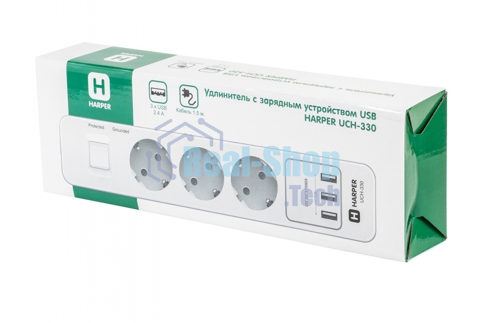 Удлинитель с USB зарядкой Harper UCH-330 White