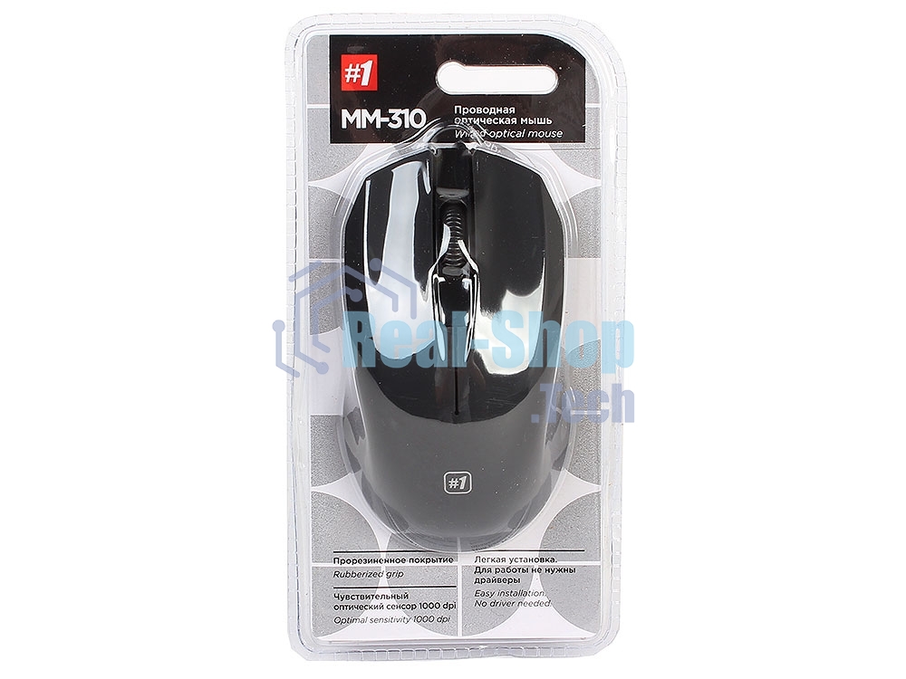 Мышь проводная Defender MM-310 черный, 1000 dpi, USB, кнопки - 3