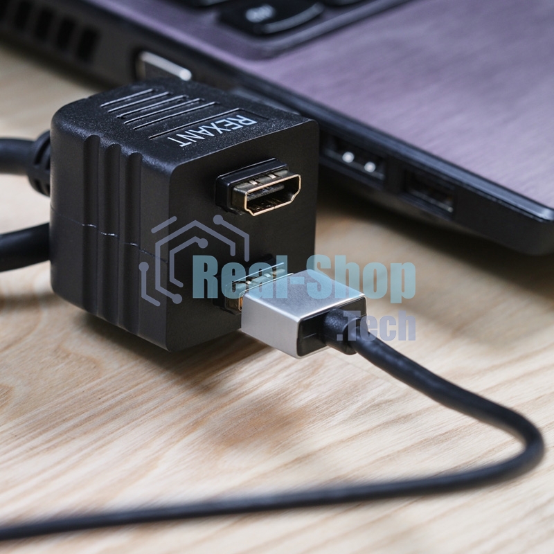 Переходник Rexant штекер HDMI - 2 гнезда HDMI с проводом, черный (10 шт./уп.)