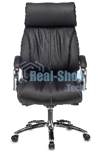 Кресло руководителя Бюрократ T-9904NSL черный, кожа, с подголов. крестовина металл хром