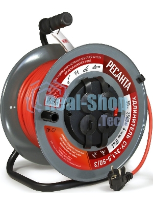 Удлинитель силовой Ресанта СУ-3х1,5-50/3 (61/118/8) 2x1.0кв.мм 4розет. 40м ПВС катушка серый