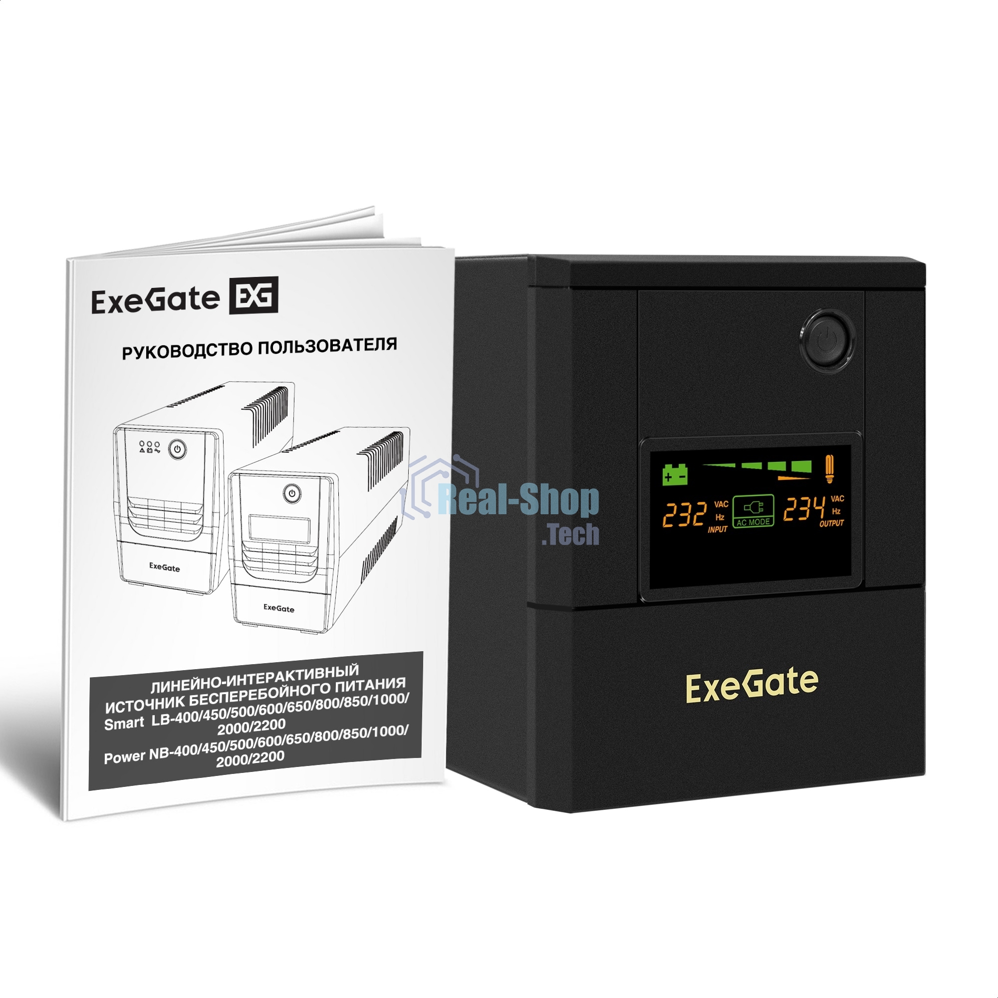 Источник бесперебойного питания ExeGate Smart LB-2200.LCD.AVR.8C13 (2200VA/1300W, цветной LCD, AVR, 8*C13, батарея 12V 9Ah - 2 шт., металлический корпус, Black)