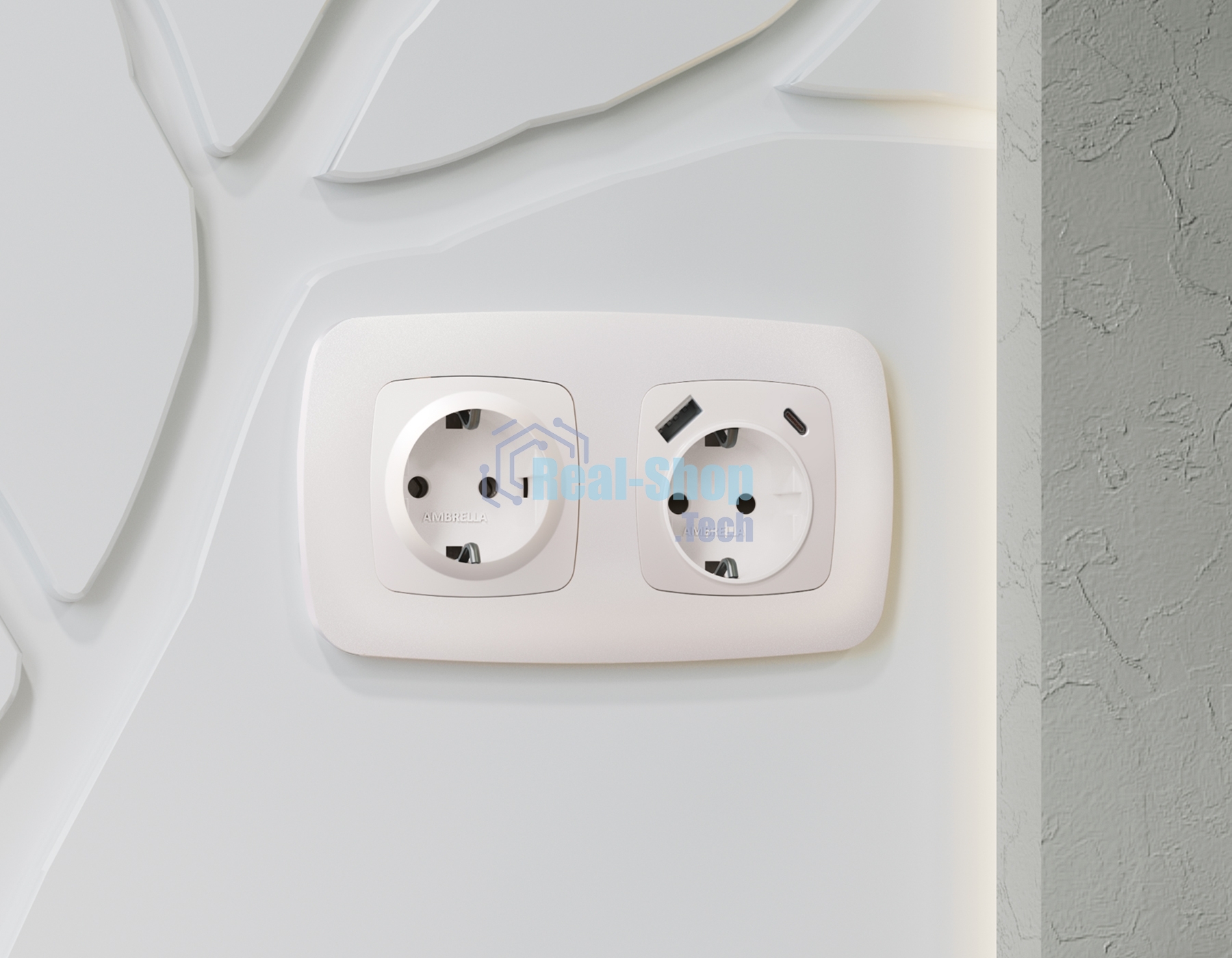 Лицевая панель OMEGA (Жемчуг) для электрической розетки с/з со шторками 2USB A+C QUANT OP2100