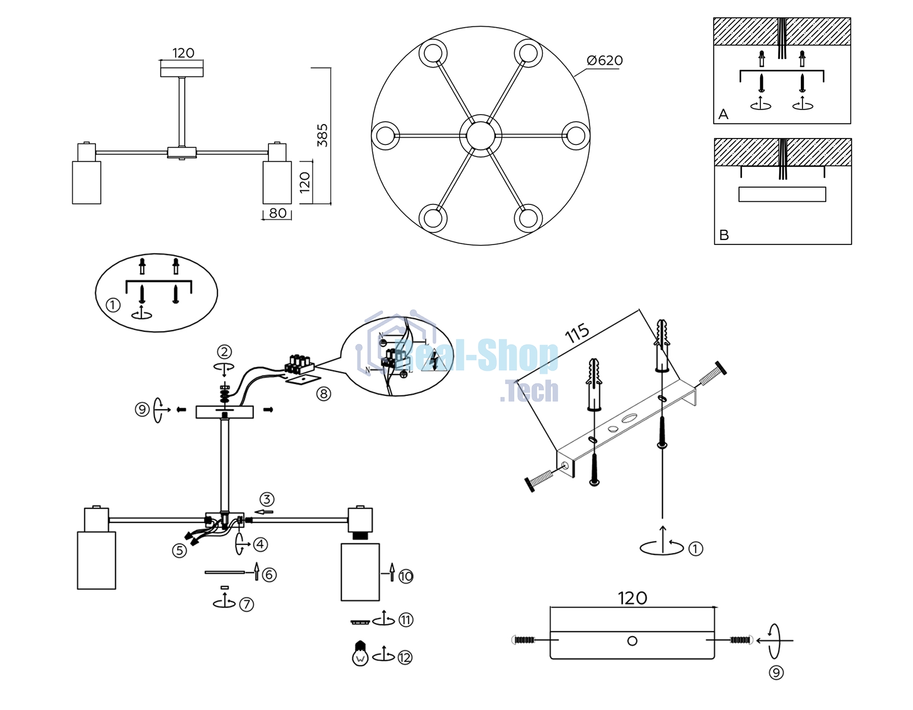 Светильник Ambrella light TR9572/6 SN сатин E14*6 max 40W 620*620*385