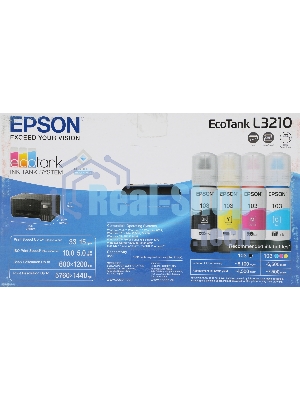 МФУ струйное Epson EcoTank L3210 (C11CJ68506/C11CJ68403/C11CJ68405/C11CJ68501/C11CJ68517), A4, цветной, печ. до 10 стр/мин. (ч/б) до 5 стр/мин. (цвет), 1440 x 5760 dpi (печать) 600x1200dpi (скан.), USB