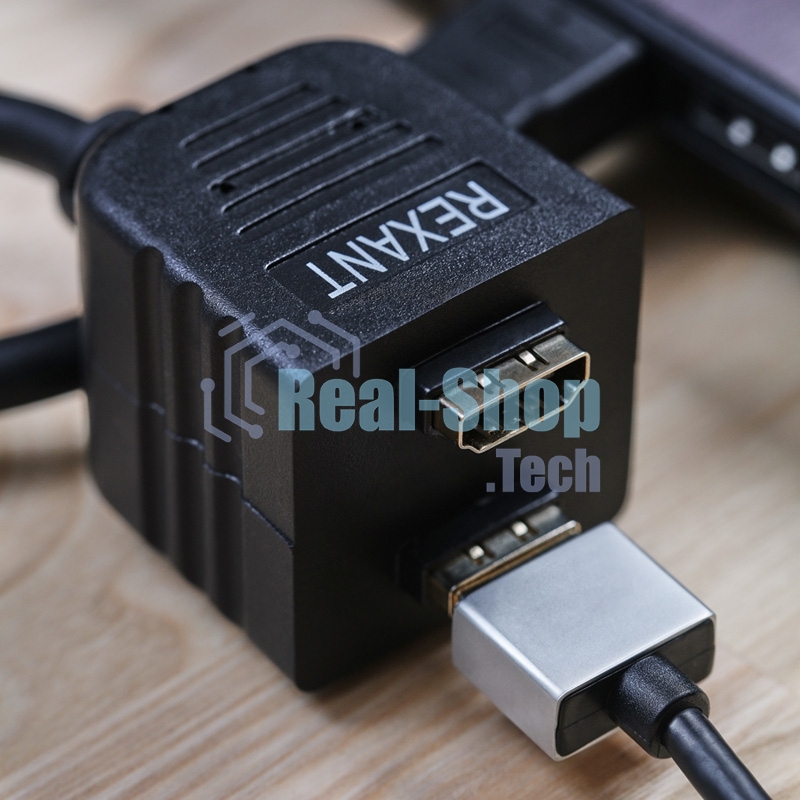 Переходник Rexant штекер HDMI - 2 гнезда HDMI с проводом, черный (10 шт./уп.)