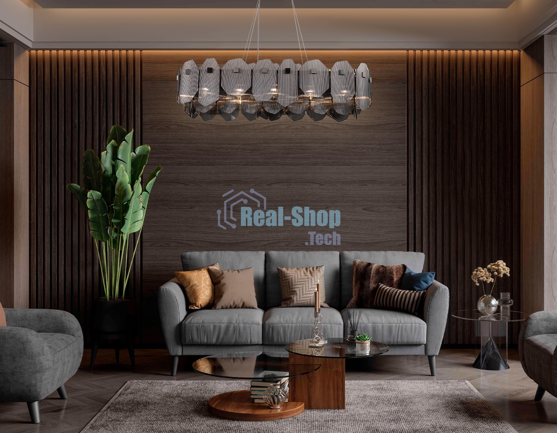 Светильник Ambrella light LH31205/12 SN/SM сатин никель/дымчатый E14*12 max 40W 1000*340*270