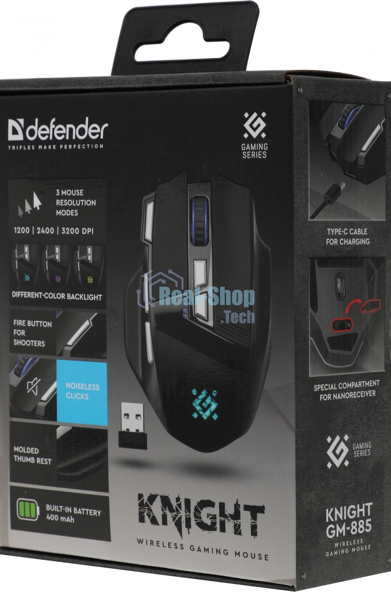 Мышь беспроводная Defender Knight GM-885 черный, 3200 dpi, радиоканал, USB, кнопки - 8