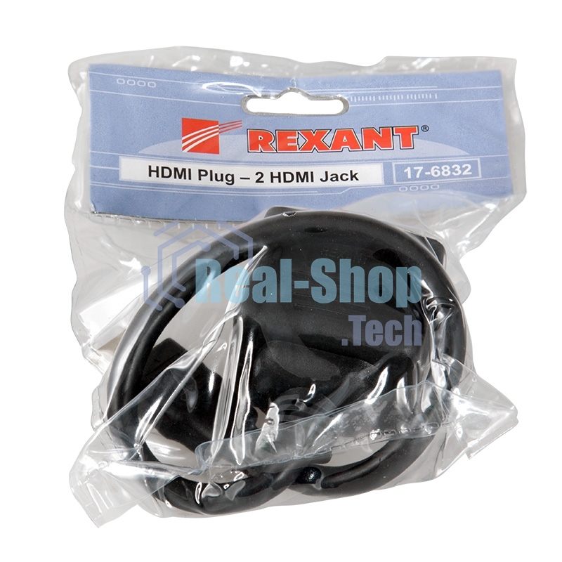 Переходник Rexant штекер HDMI - 2 гнезда HDMI с проводом, черный (10 шт./уп.)