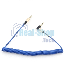 Кабель Cablexpert аудио 90˚ спиральный CCAB-02-35MMLC-1.8MU. 3.5 Jack (M)/3.5 Jack (M), синий, 1.8м, блистер