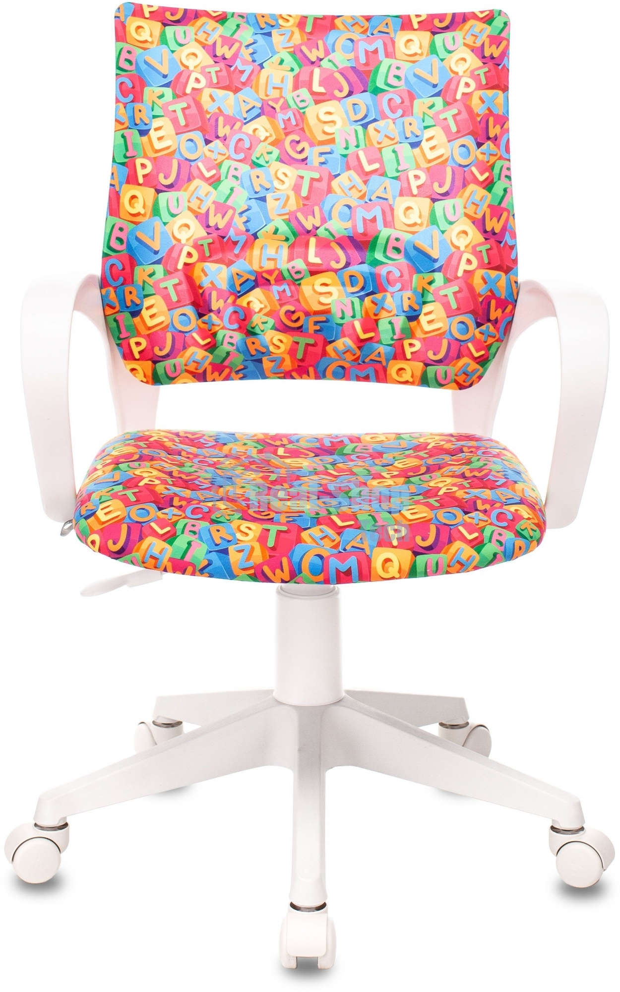 Кресло детское Бюрократ BUROKIDS 1 W мультиколор алфавит крестов. пластик, пластик белый