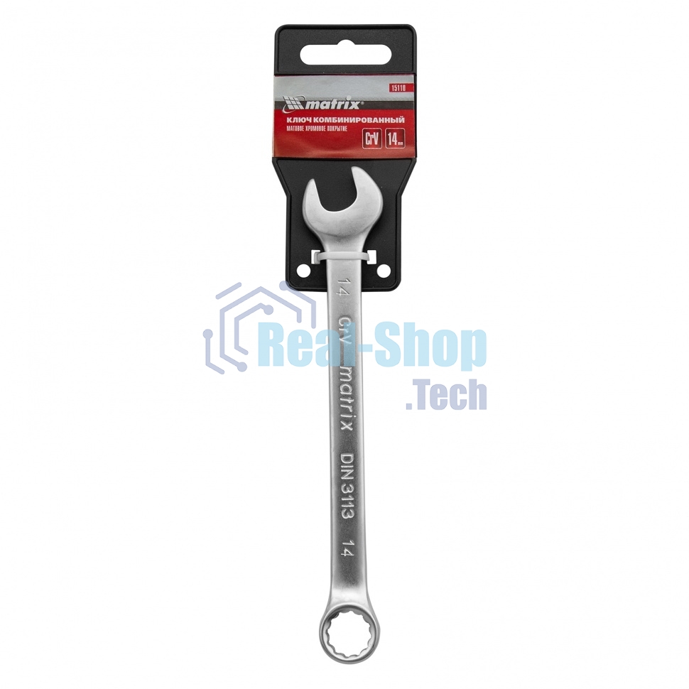Ключ комбинированный Matrix, 14 мм, CrV, матовый хром