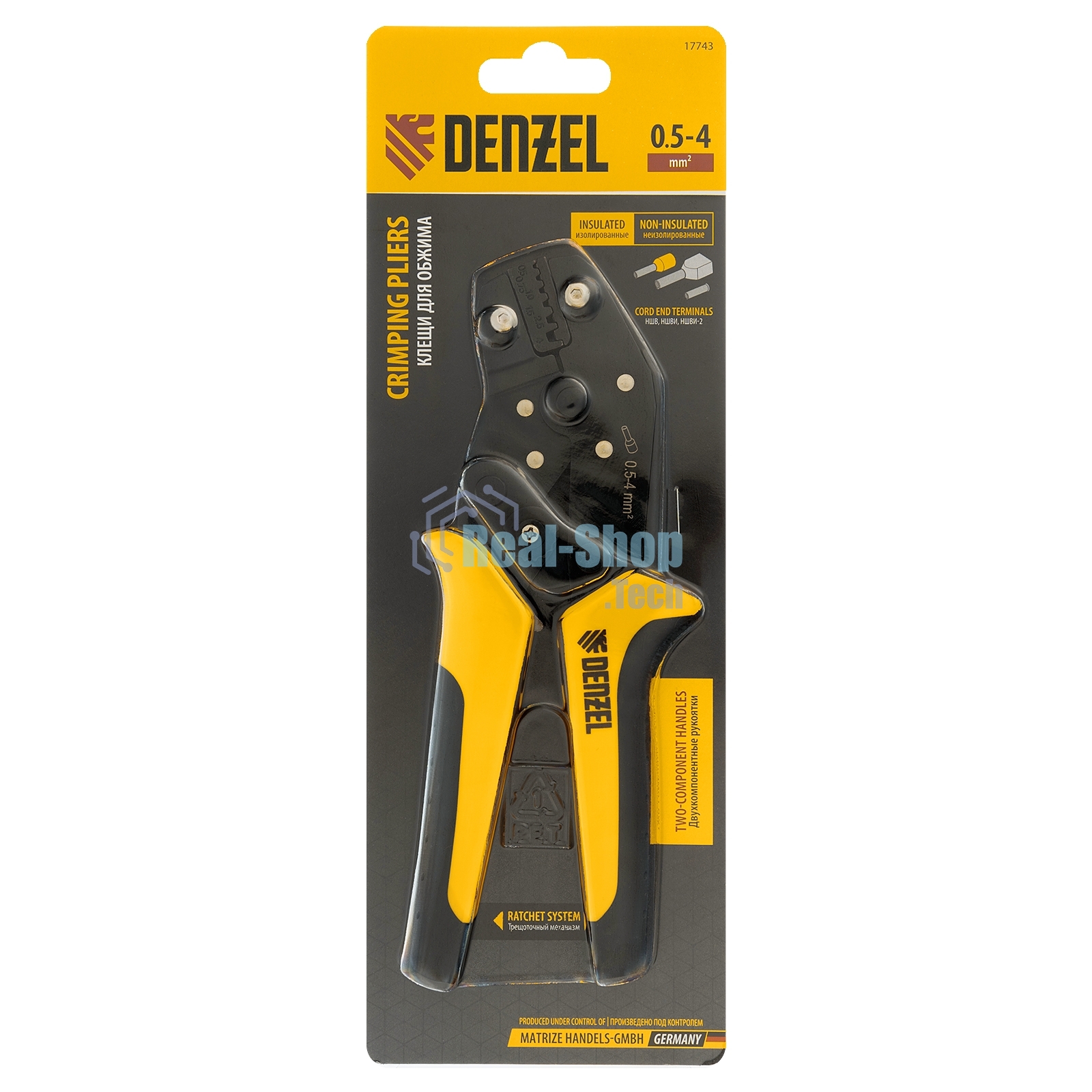 Клещи для обжима наконечников штыревых Denzel НШВ, НШВИ, НШВИ-2, 0,5-4 мм2