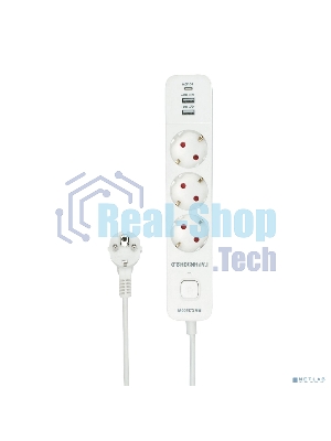 Сетевой фильтр Гарнизон EPS-3-CU2-W-2 2.0 Мультипорт 3 р, 10А, 1xType-C PD, 2 х USB QC, 2 м, ур.защиты 2+, белый, пак (21448)