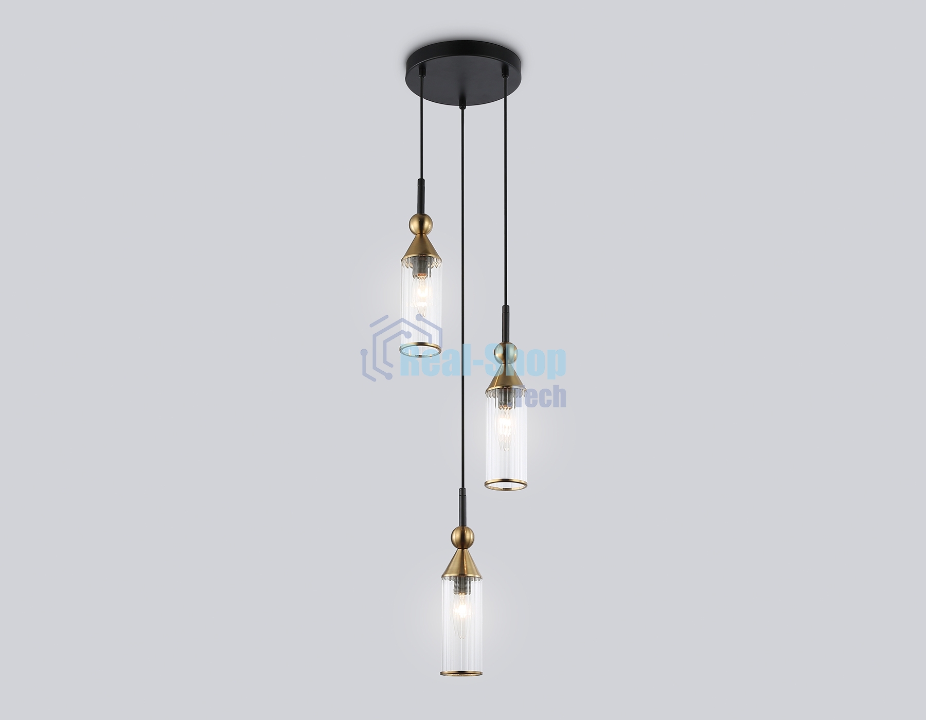 Светильник Ambrella light LH55252/3 BK/BS/CL черный/латунь/прозрачный E14*3 max 40W D230*1200
