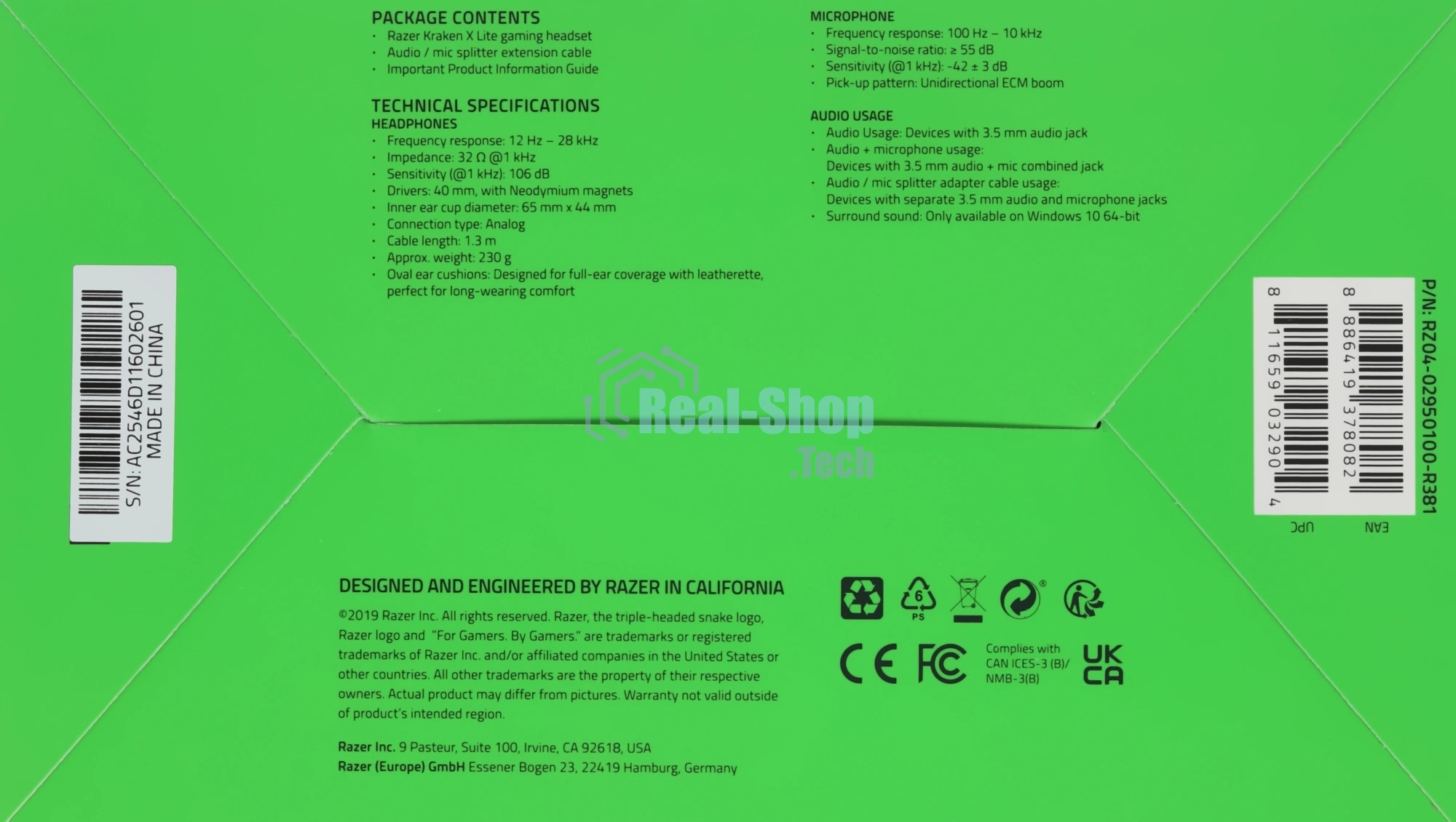 Гарнитура Razer Kraken X Lite чёрный, проводная, 3.5 мм