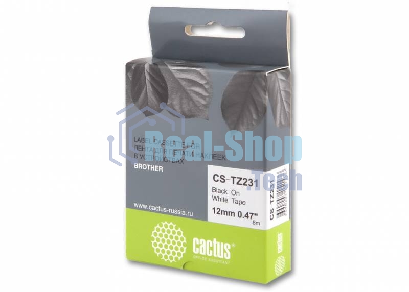 Картридж ленточный Cactus CS-TZ231 12 мм, 8 м, черный шрифт, белый фон, для BROTHER 1010/1280/1280VP/2700VP