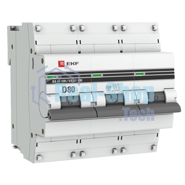 Выключатель автоматический модульный 3п D 80А 10кА ВА 47-100 PROxima EKF mcb47100-3-80D-pro