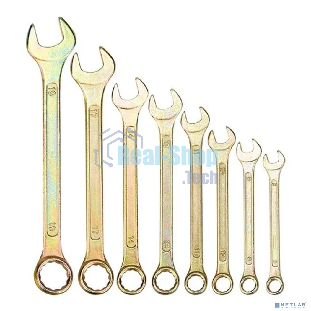 Набор ключей комбинированных Rexant (8-11, 13, 14, 17, 19 мм), 8 шт., желтый цинк