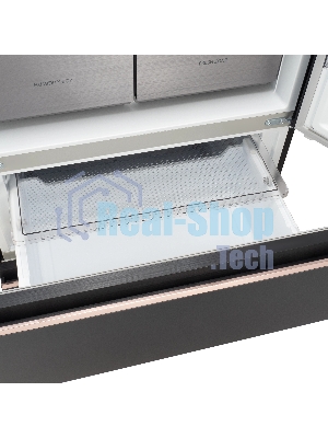 Холодильник Hyundai CM55043F черный стекло трехкамерный, 354/186, морозилка снизу, No Frost, Side by Side