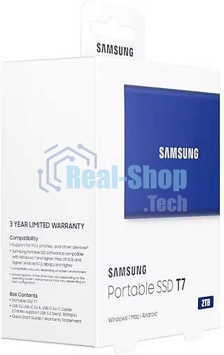 Внешний SSD Samsung T7, 2TB, USB 3.2 Gen 2 Type-C, R/W 1050/1000, синий