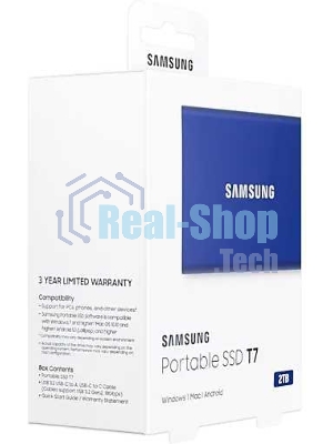 Внешний SSD Samsung T7, 2TB, USB 3.2 Gen 2 Type-C, R/W 1050/1000, синий