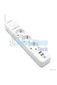 Сетевой фильтр Гарнизон EPS-3-CU2-W-2 2.0 Мультипорт 3 р, 10А, 1xType-C PD, 2 х USB QC, 2 м, ур.защиты 2+, белый, пак (21448)