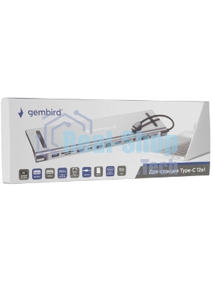 USB-концентратор Gembird UHB-D6, USB Type-C, USB 2.0/RJ45/USB Type-C PD87W/Jack 3.5 / SD/TF/2xHDMI/VGA, USB Type-C