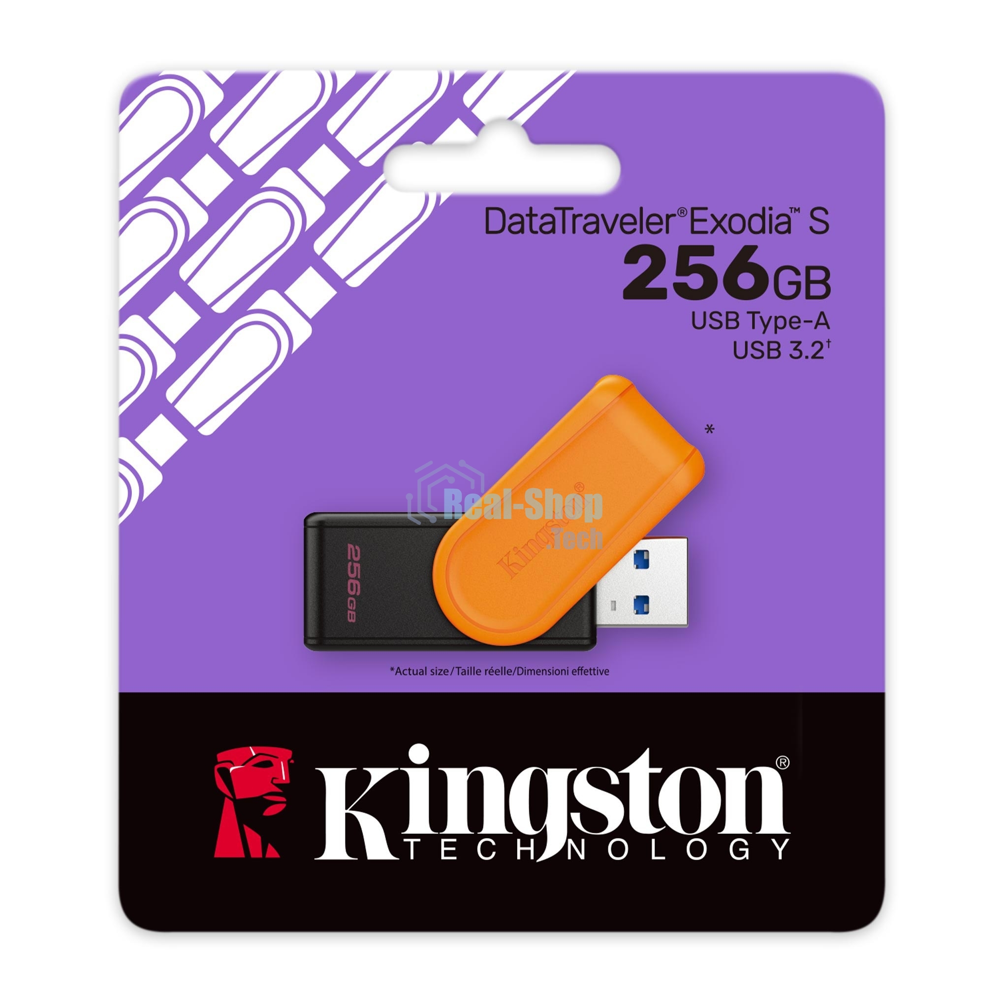 Флешка USB Kingston DataTraveler Exodia S (DTXS/256Gb), 256Gb, USB 3.2 Gen 1, R/W 70/25, оранжевый/черный