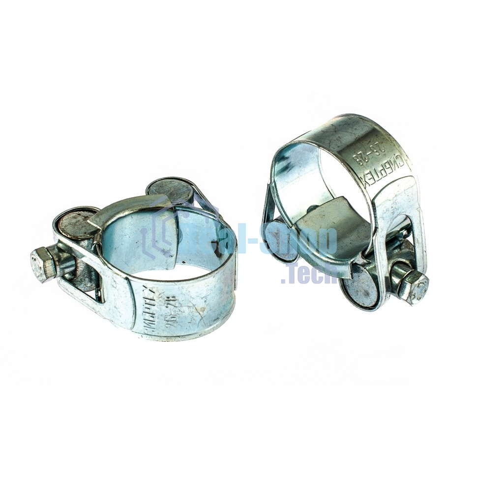 Хомуты металлические Сибртех, силовые 26-28 мм, ширина 18 мм, шарнирные, W1, 2 шт. 47509