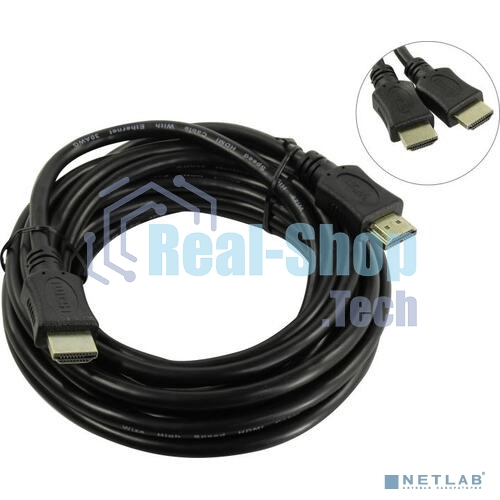 Кабель HDMI C-HM-HM-5M Wize, 5 м, v.2.0, 19M/19M, позол.разъемы, экран, черный, пакет